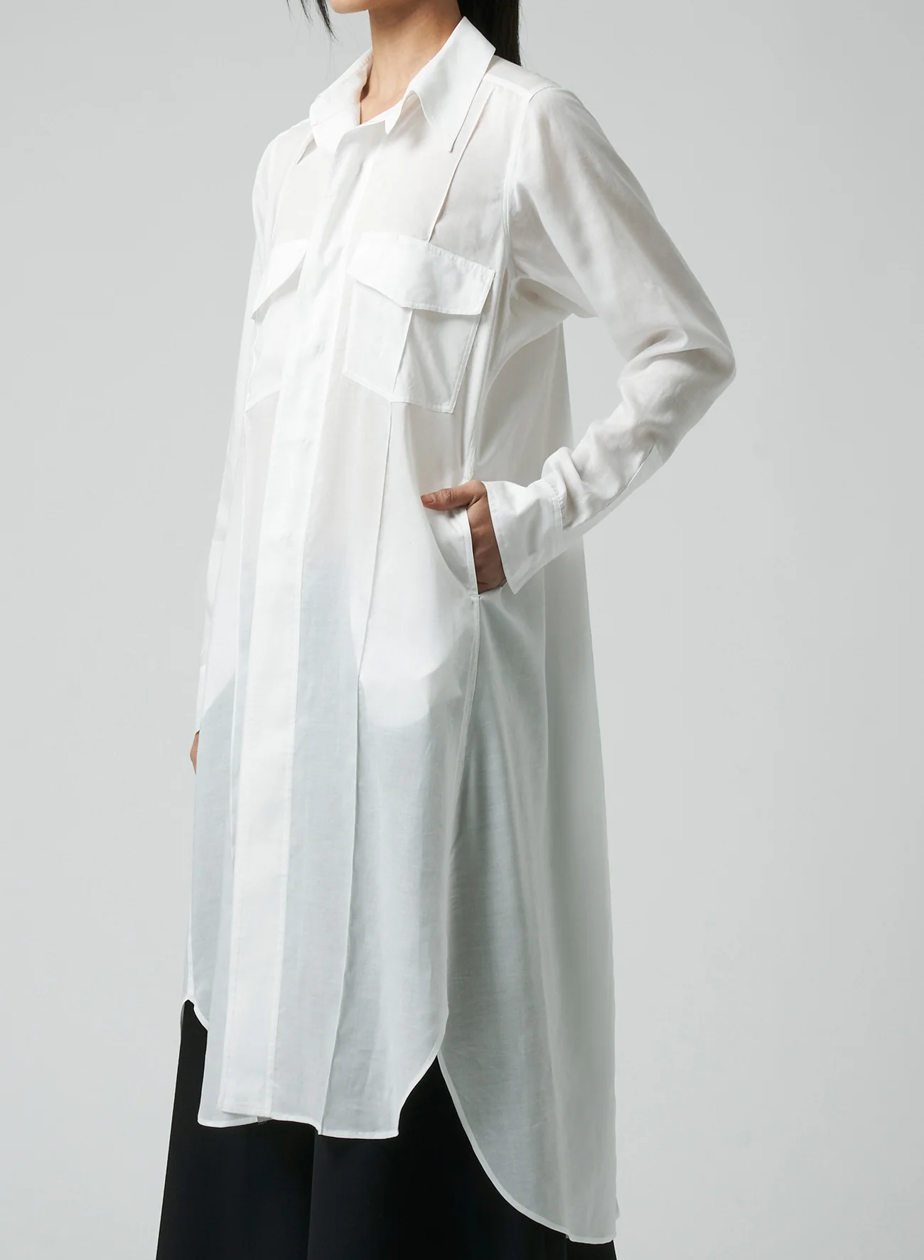 CELLULOSE LAWN WORKWEAR-STYLE LONG SHIRT DRESS - Image 6