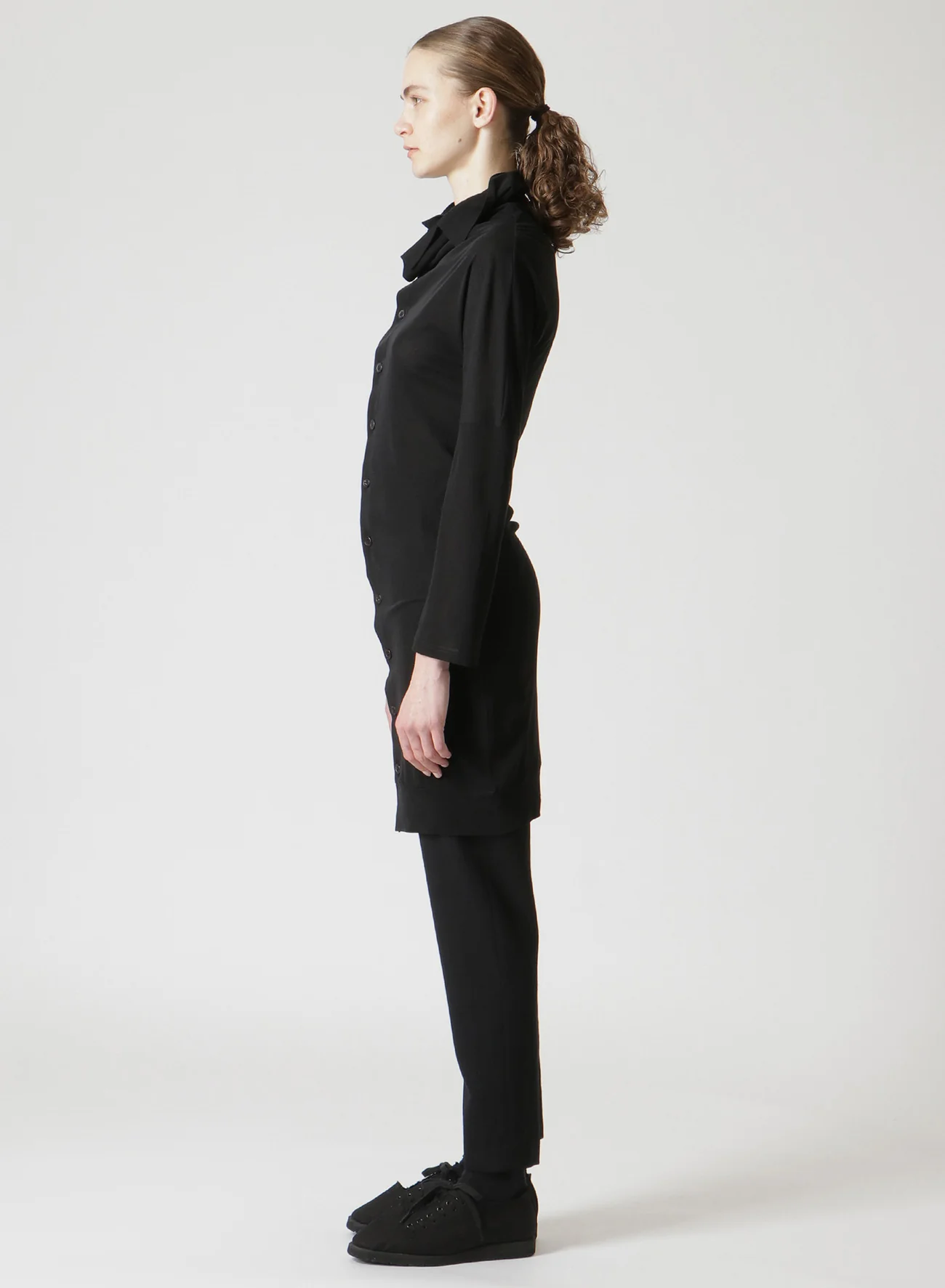 COSMORAMA COTTON DRAPED LONG SLEEVE BUTTON-UP TURTLENECK TOP - Image 4