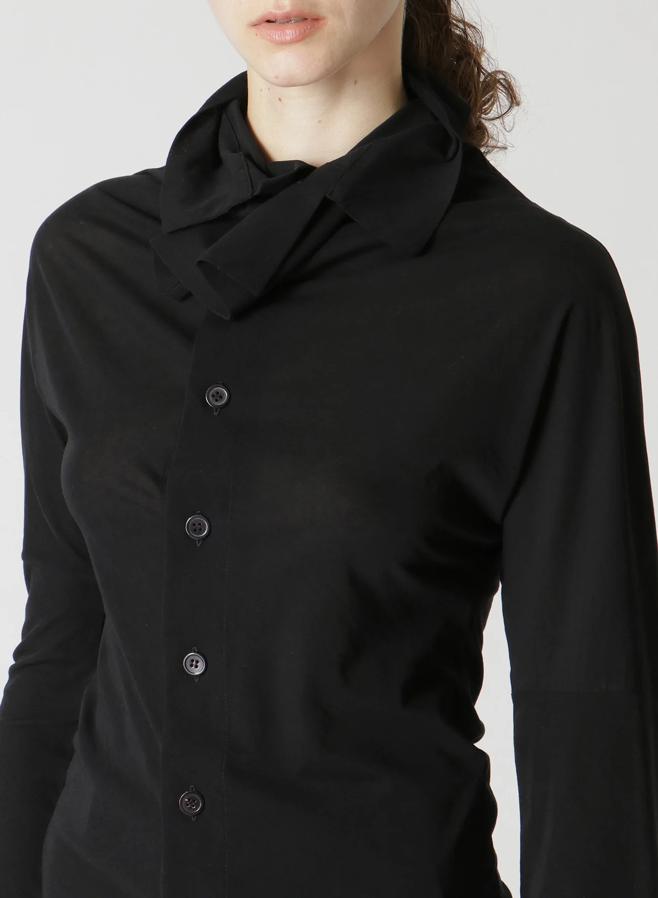 COSMORAMA COTTON DRAPED LONG SLEEVE BUTTON-UP TURTLENECK TOP - Image 6