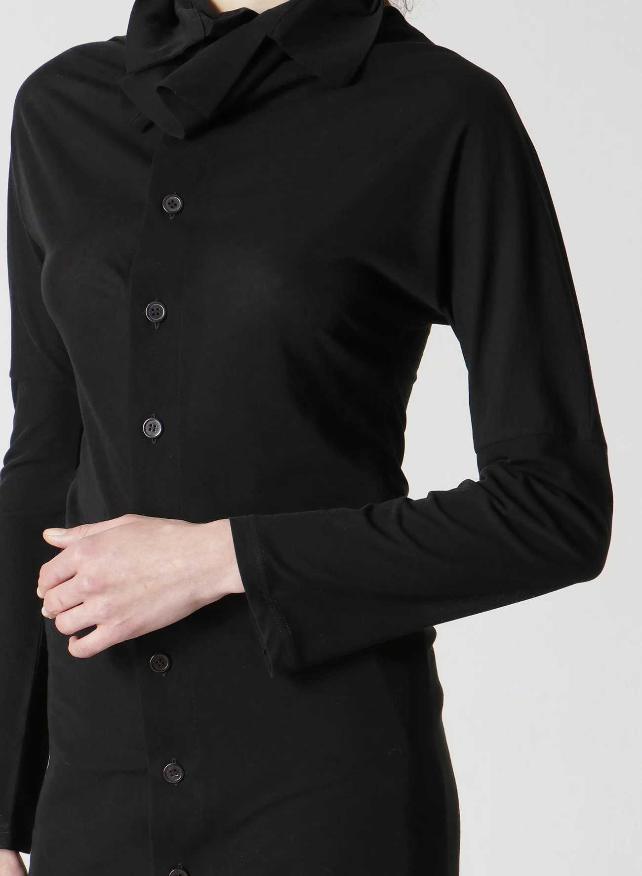 COSMORAMA COTTON DRAPED LONG SLEEVE BUTTON-UP TURTLENECK TOP - Image 7