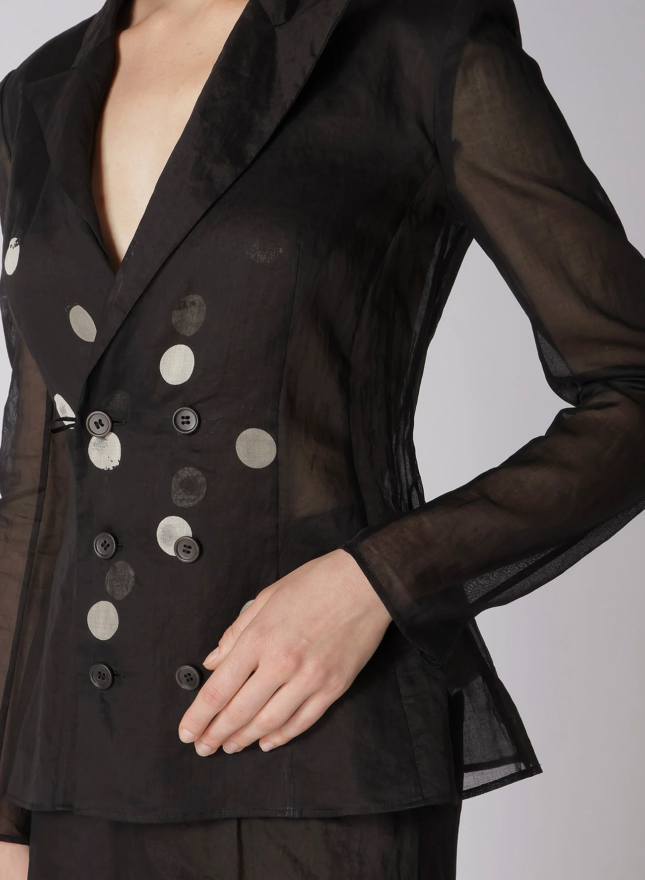 DOT GREY DISCHARGE PRINT 6B DOUBLE JACKET - Image 11