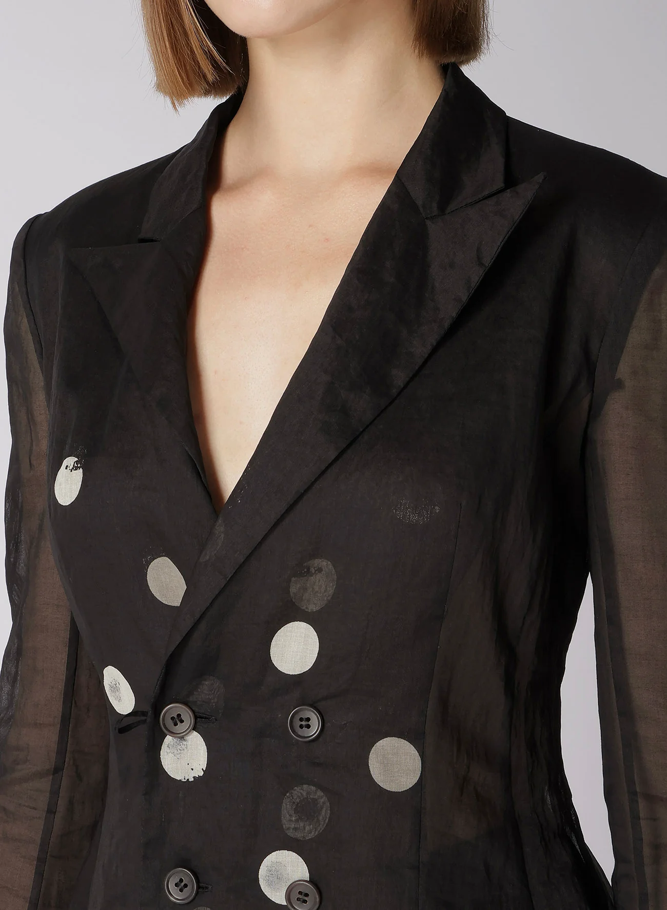 DOT GREY DISCHARGE PRINT 6B DOUBLE JACKET - Image 12