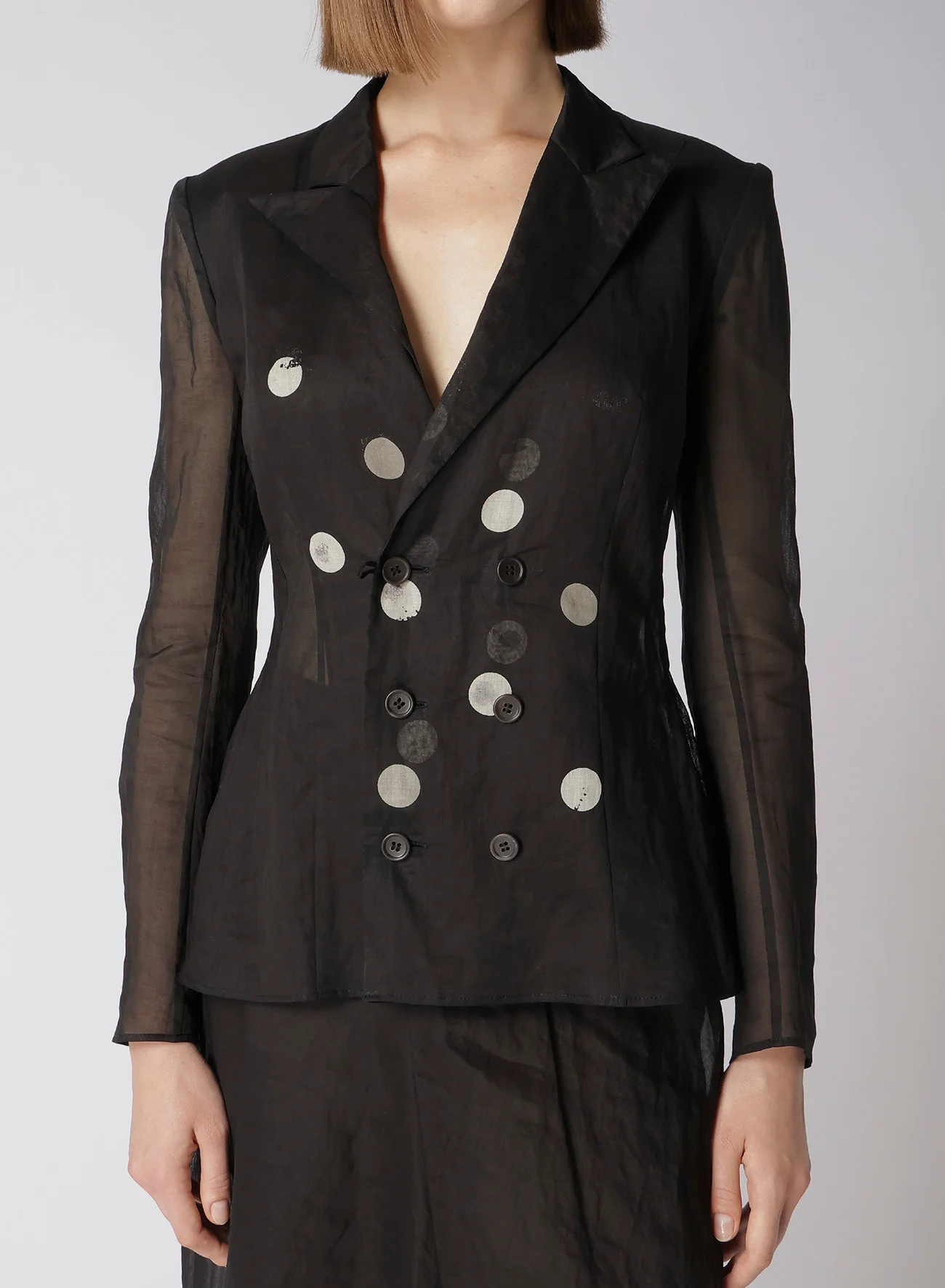 DOT GREY DISCHARGE PRINT 6B DOUBLE JACKET - Image 6