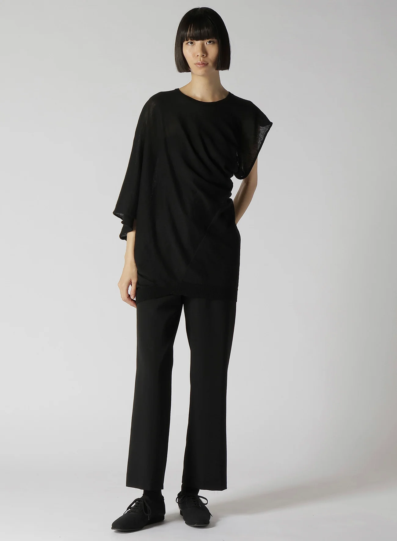 14G1P LOW TENSION PLAIN STITCH DRAPE DETAIL SHORT SLV PULLOVER - Image 3