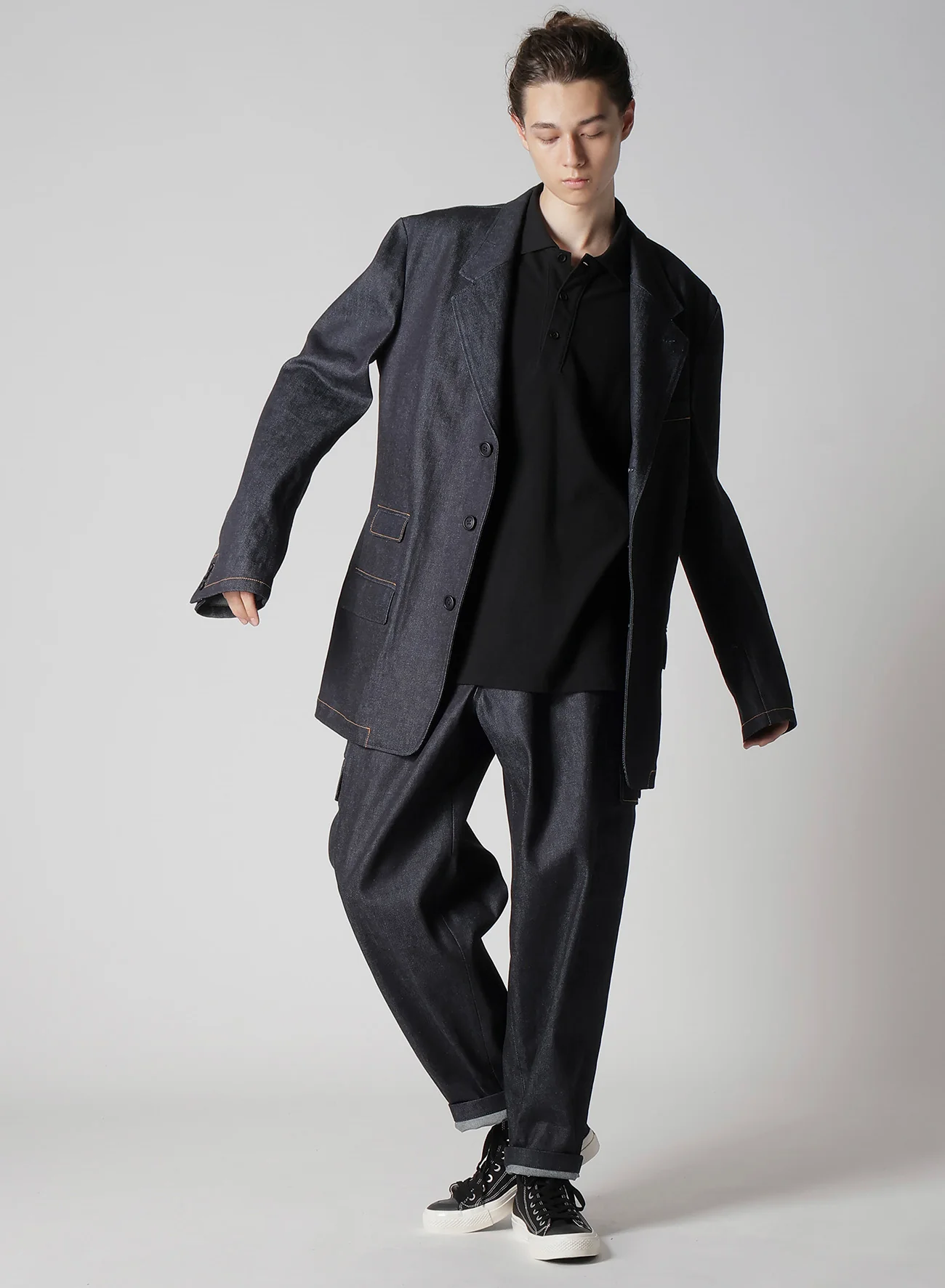 13oz UNEVEN YARN DENIM JACKET WITH 3-BUTTONS COLOR COMBI - Image 12