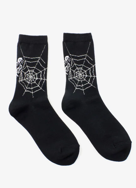 COTTON PLAIN STITCH SPIDER WEB SOCKS - Image 3