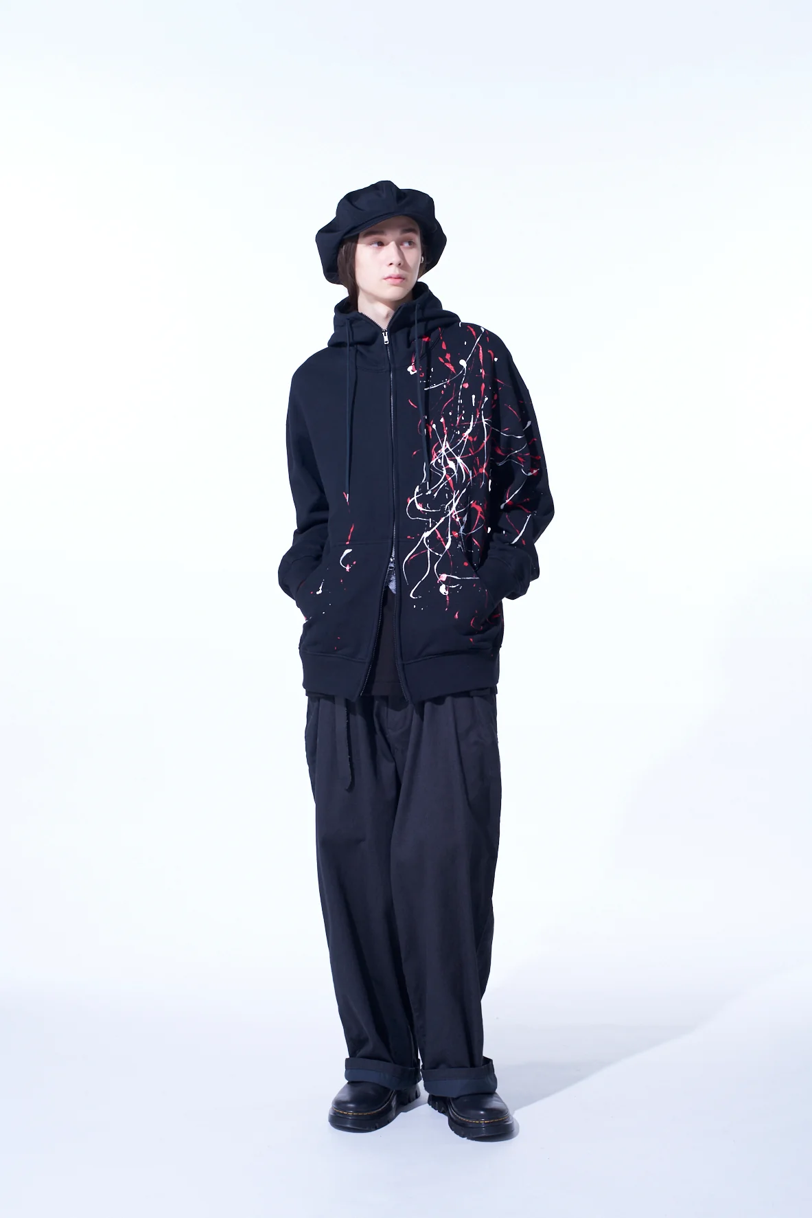 FRENCH TERRY SPLASH PAINTED ZIP-UP HOODIE RED - Image 10