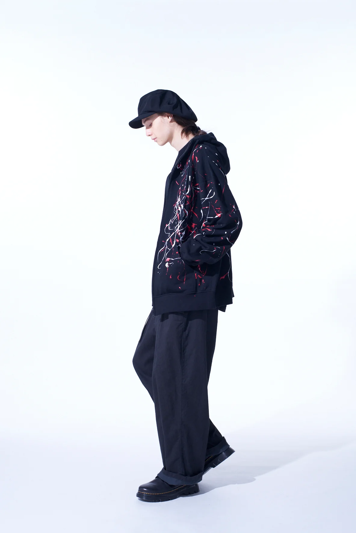 FRENCH TERRY SPLASH PAINTED ZIP-UP HOODIE RED - Image 11