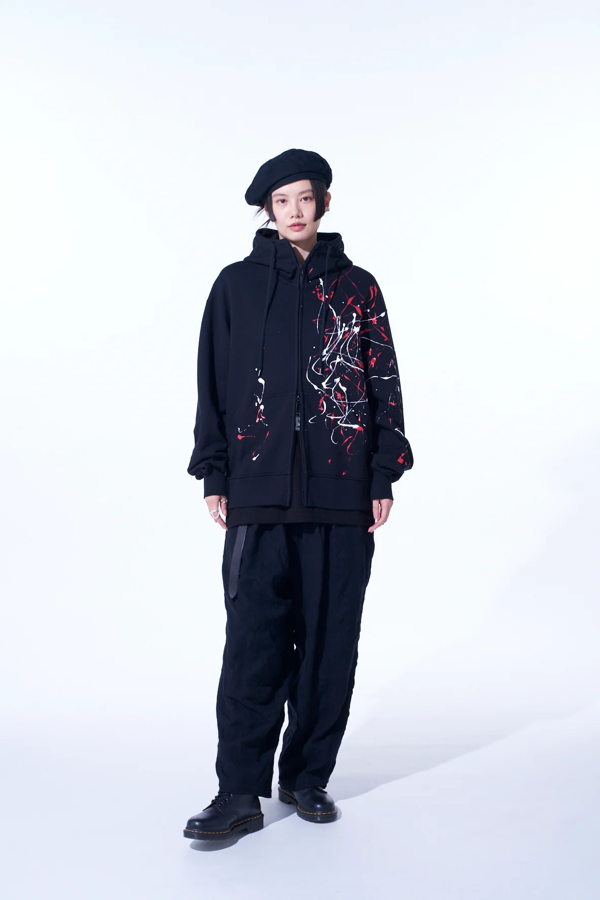 FRENCH TERRY SPLASH PAINTED ZIP-UP HOODIE RED - Image 5