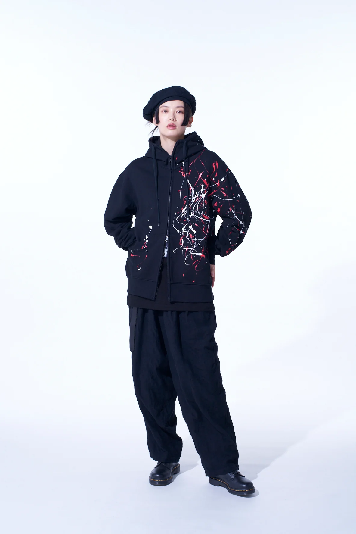 FRENCH TERRY SPLASH PAINTED ZIP-UP HOODIE RED - Image 9