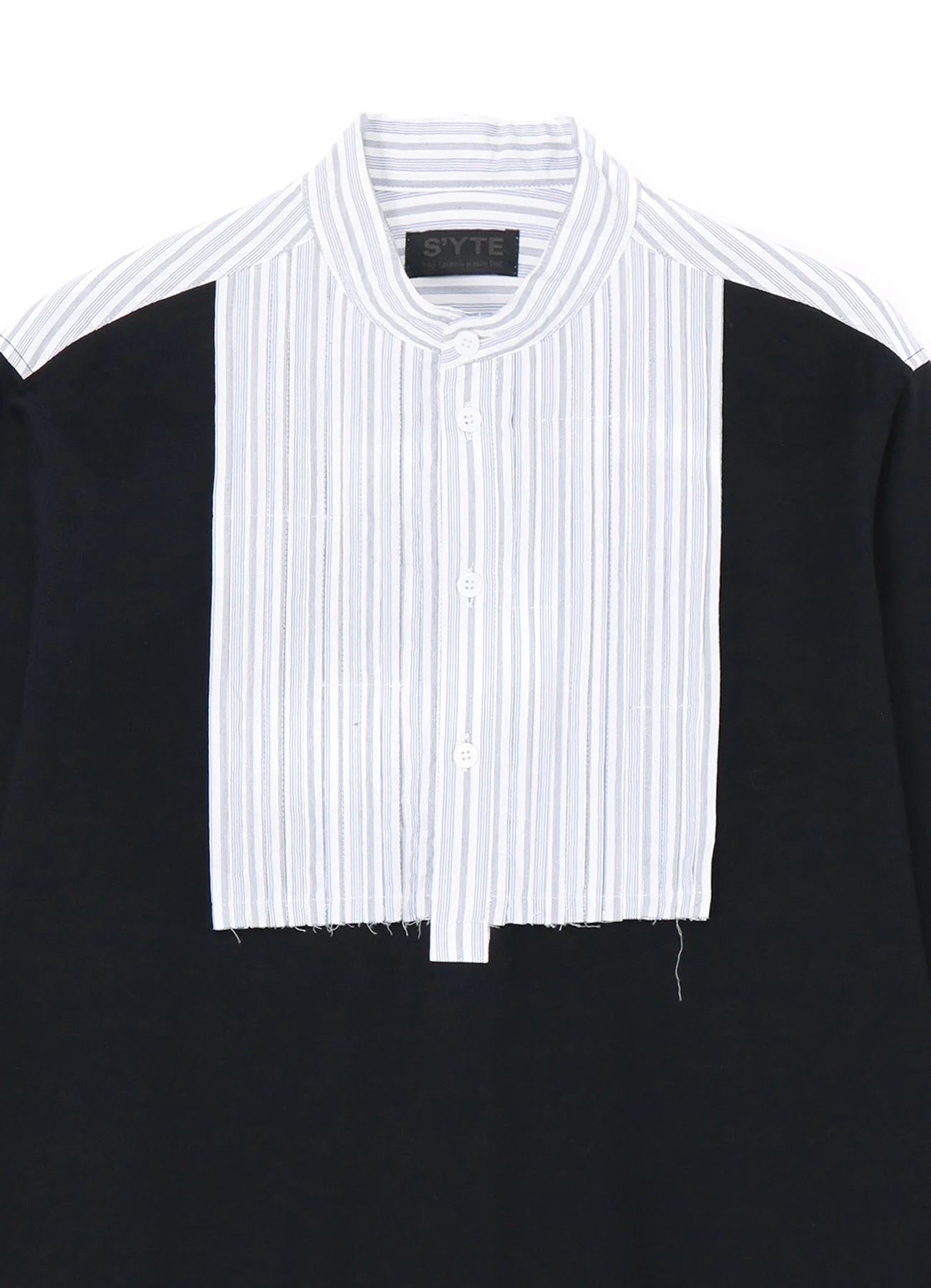 40/2 COTTON JERSEY + STRIPED FABRIC CHEST PIN TUCKED SHIRT - Image 14