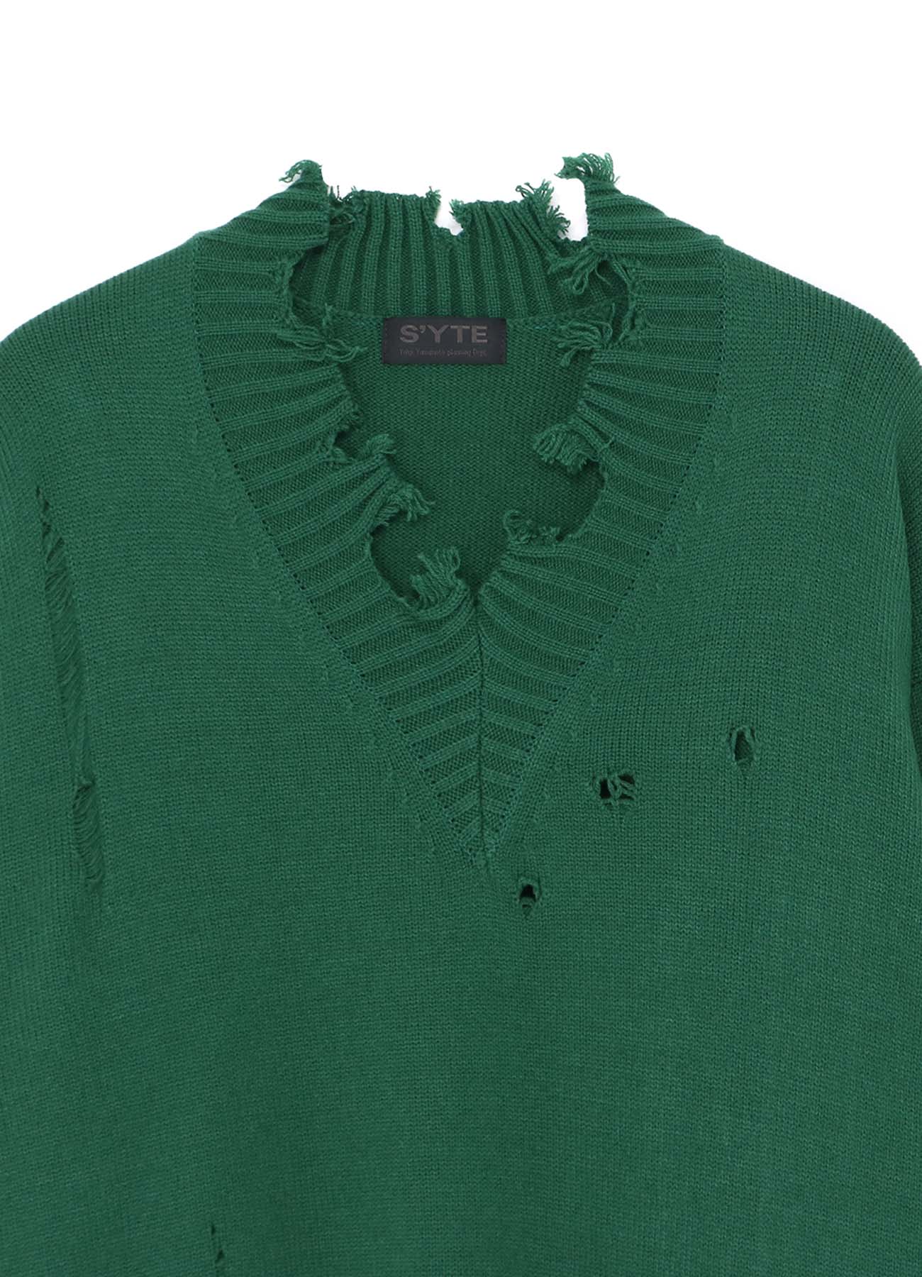 7G BULKY WOOL DAMAGE V NECK PULLOVER - Image 4